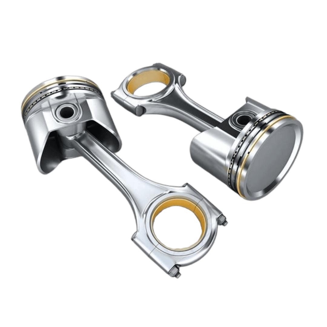 High-quality automotive engine pistons and connecting rods.