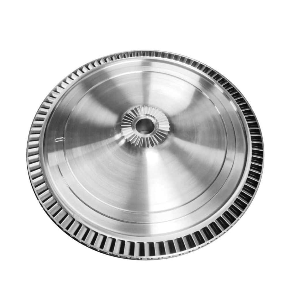 A high-precision CNC machined metal wheel with detailed gear teeth and smooth surface.
