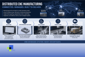 High-precision CNC machining process with engineering review and inspection steps.