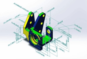 High-precision CNC machined part with detailed technical dimensions for manufacturing.