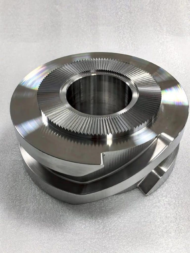 High-precision CNC machined gear with detailed teeth for industrial applications.