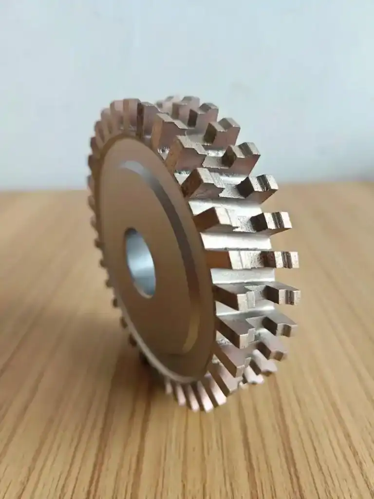 High-precision CNC machined gear wheel for industrial applications, showcasing detailed gear teeth a.