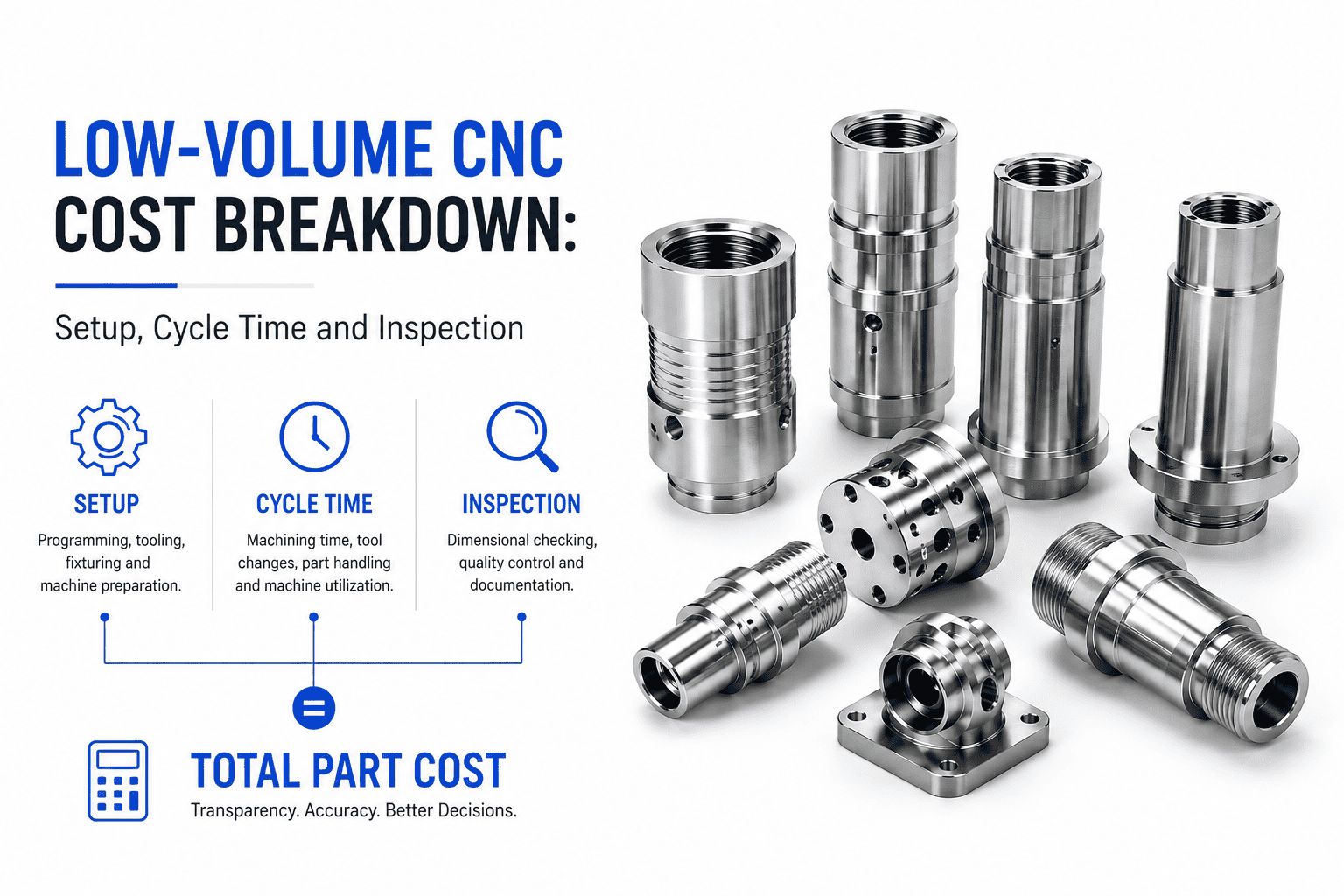 Low-volume CNC cost breakdown for setup cycle time and inspection