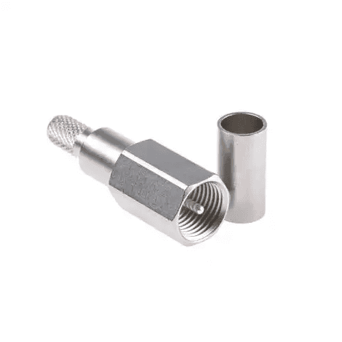 Metal connector with a visible internal thread and a separate sleeve.