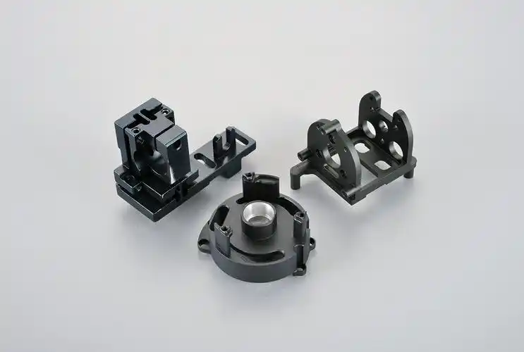 Dark-finished machined brackets and circular mounting component