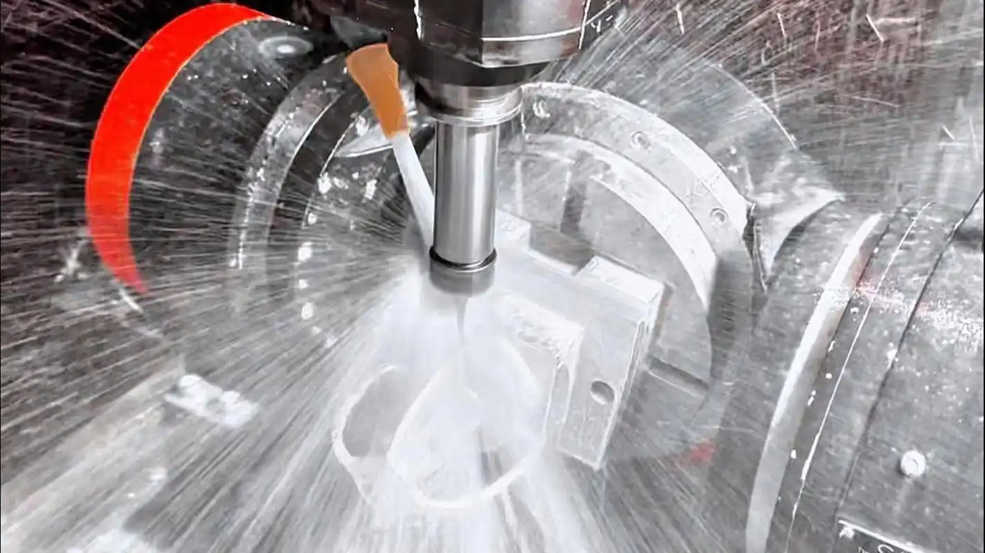 CNC milling a metal component with coolant