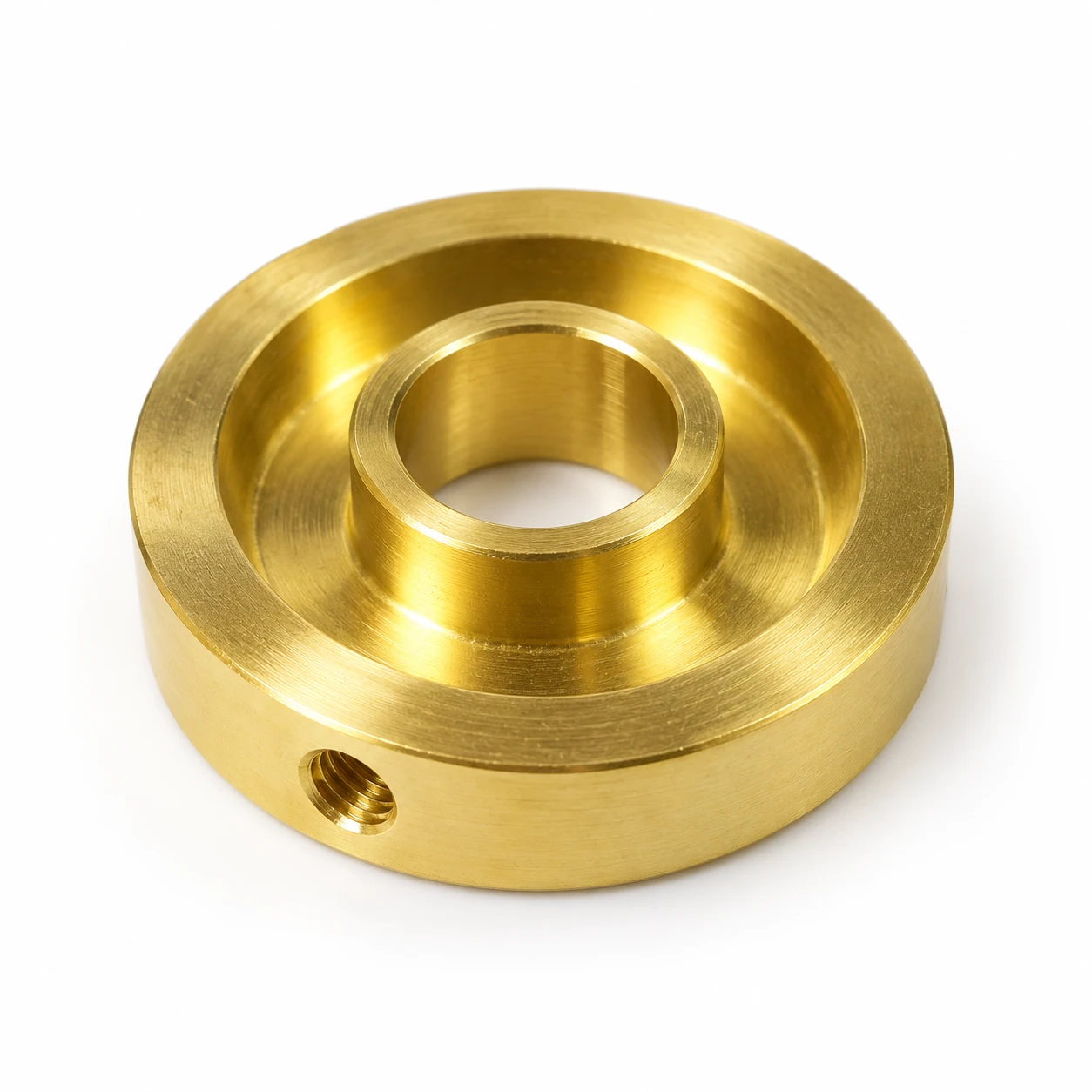 Turned brass flange with a central bore