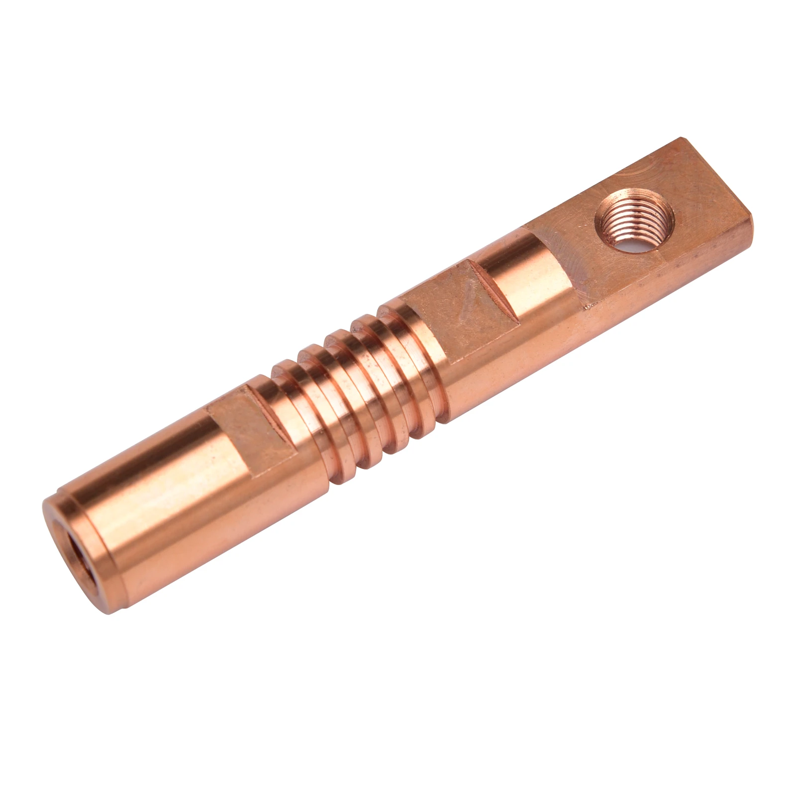 Copper contact component with milled and drilled features