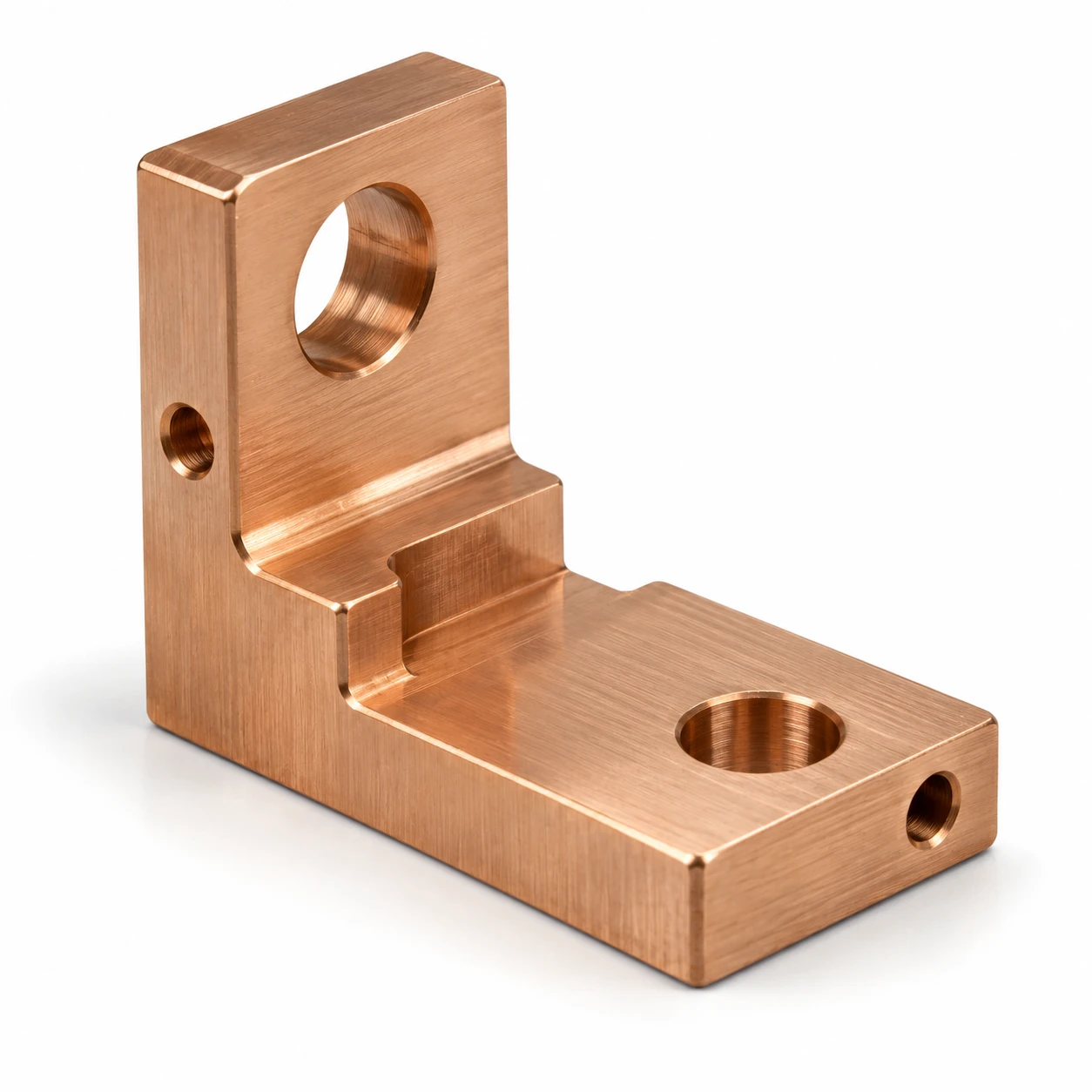 Copper mounting component with milled faces and drilled holes