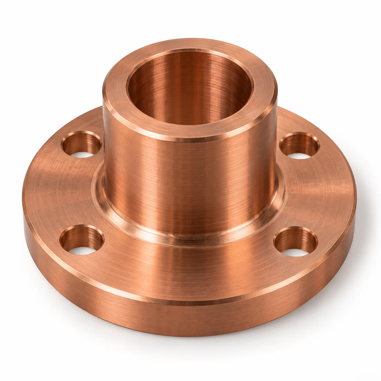 Copper flange with a turned bore and mounting holes