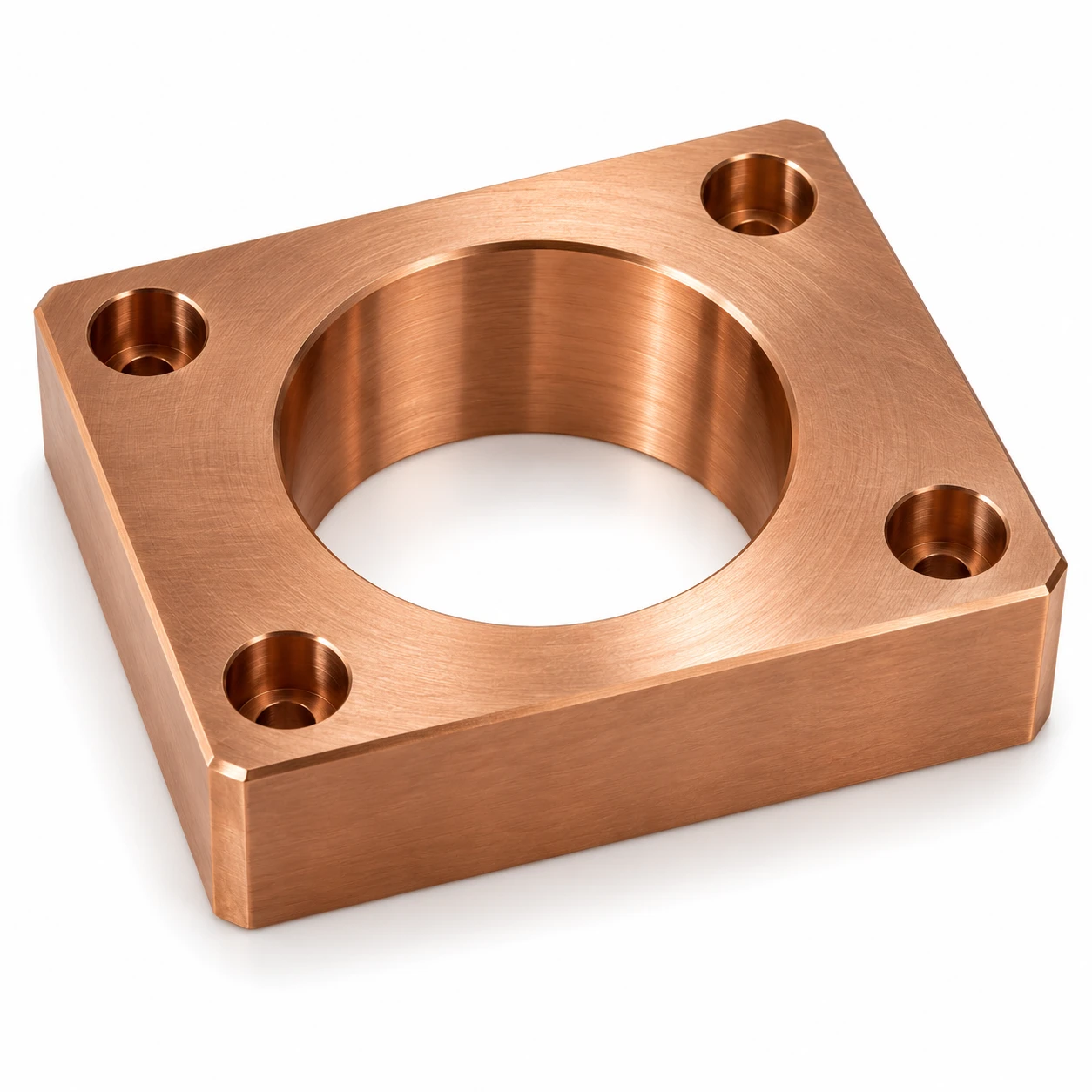 Copper block with a precision bore and mounting holes